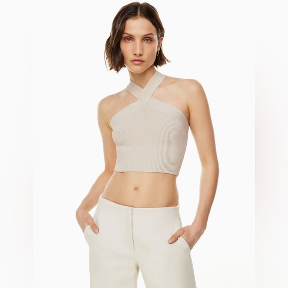 Aritzia Babaton Sculpt Knit Criss Cross Cropped Tank in Coffee Bean - Picture 2 of 8